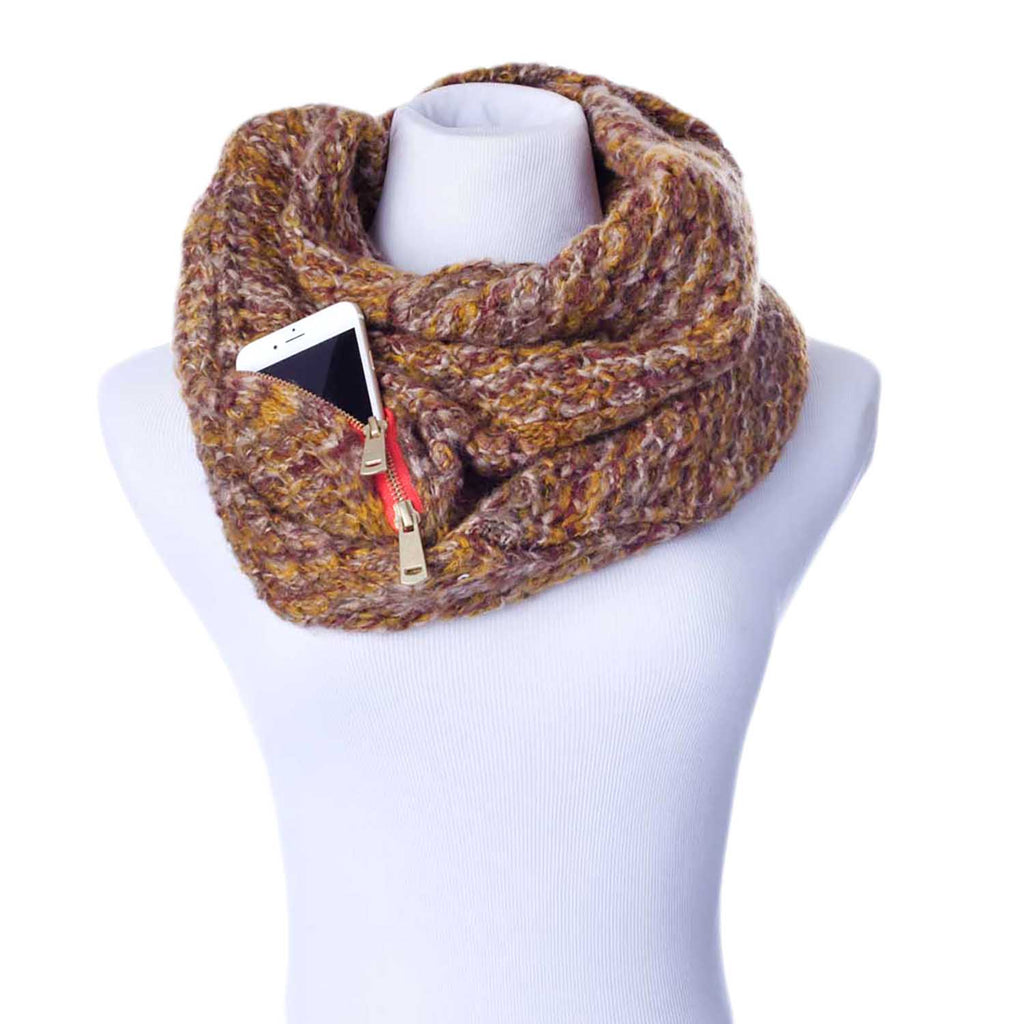 Orange Infinity Cuff Scarf With Zip Pocket MinxNY