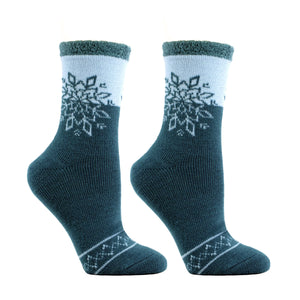 Double Layer Non-Skid Warm Soft and Fuzzy Lavender and Shea Butter Infused Snowflake Slipper Socks