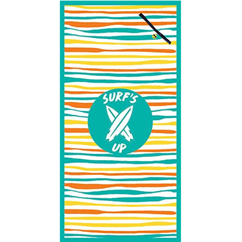 Premium High Performance Large Beach Pool Towel With Pocket | Surf's Up Wavy Stripes | MinxNY