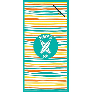 Premium High Performance Large Beach Pool Towel With Pocket | Surf's Up Wavy Stripes | MinxNY