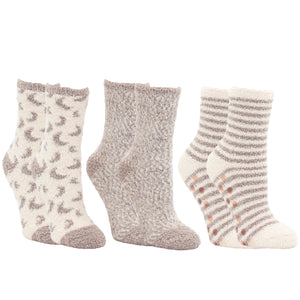 3 Pairs Warm Cozy Slipper Socks, Vanilla & Shea Butter Infused