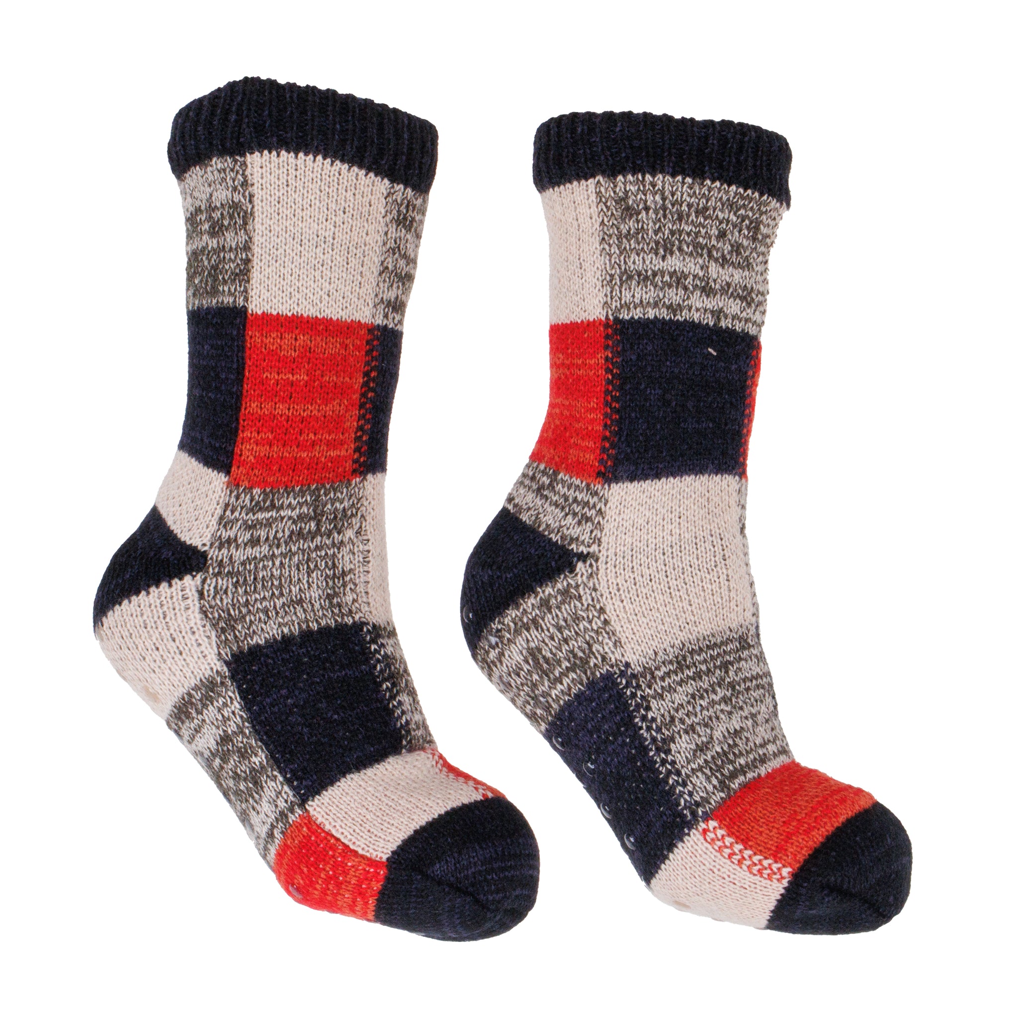 Men’s Socks on the Rocks Gift Set | Bourbon Infused Slipper Socks & Two Glasses | Navy Check