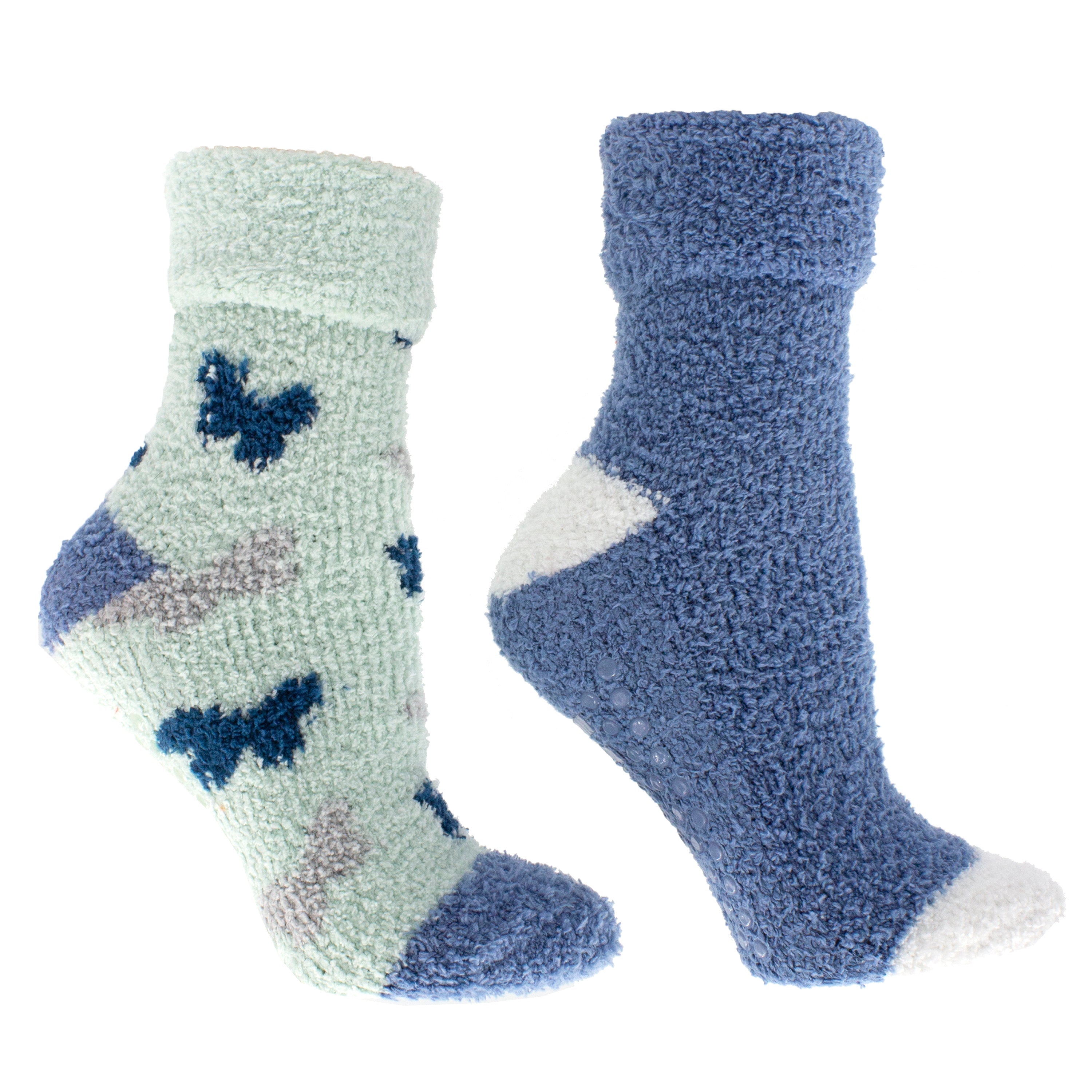 2 Pairs - Non-Skid Soft Fuzzy Rose and Shea Butter Infused Slipper Socks with Sachet Gift