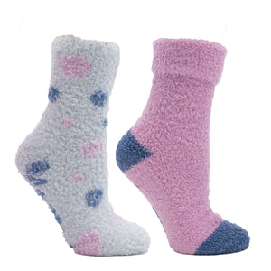 2 Pairs - Non-Skid Soft Fuzzy Eucalyptus Mint and Shea Butter Infused Slipper Socks with Sachet Gift