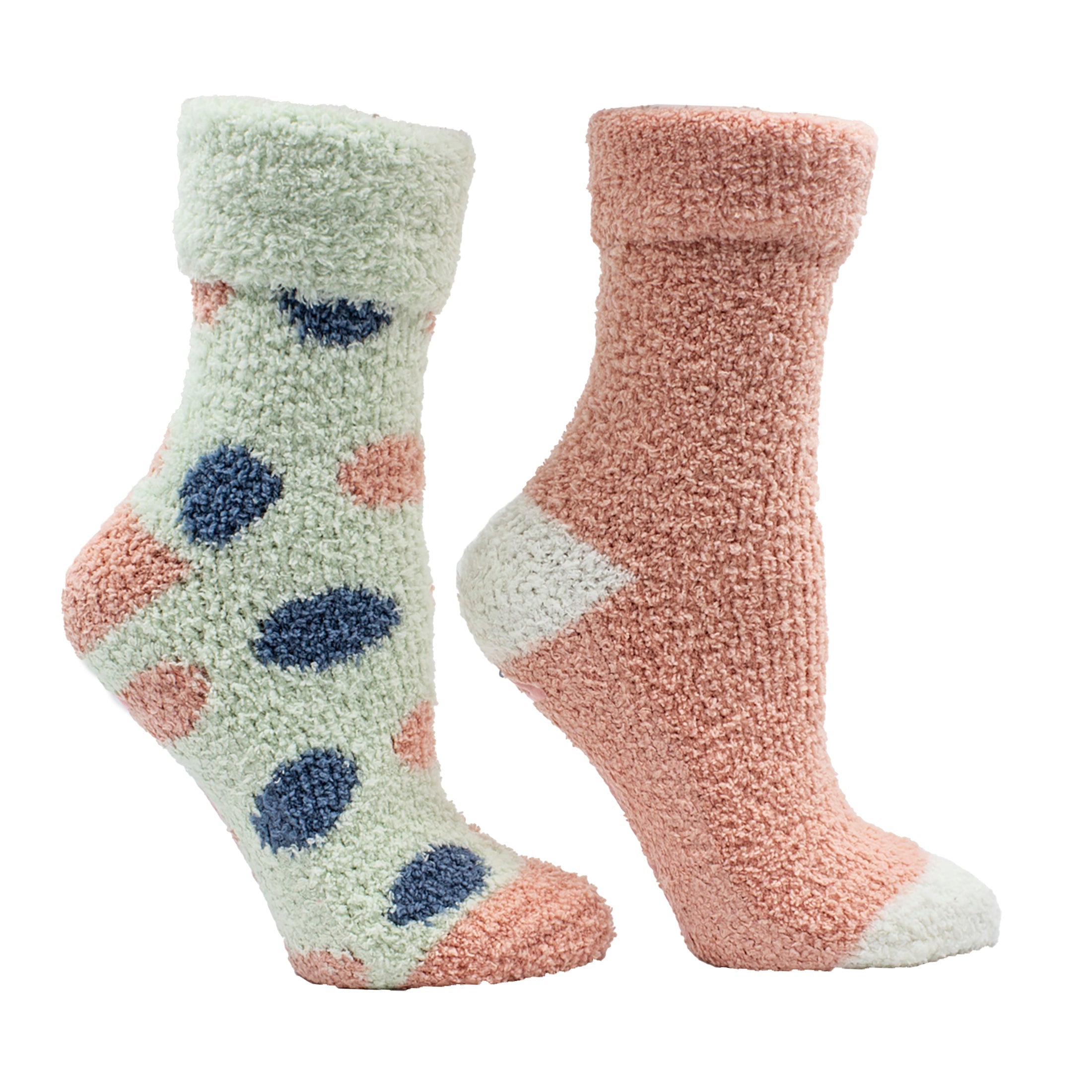 2 Pairs - Non-Skid Soft Fuzzy Eucalyptus Mint and Shea Butter Infused Slipper Socks with Sachet Gift