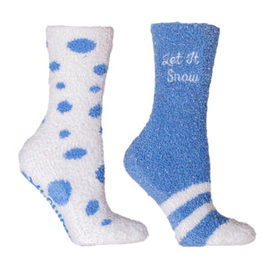 2 Pairs - Non-Skid Warm Soft and Fuzzy Eucalyptus Mint and Shea Butter Infused Slipper Socks with Sachet Christmas Gift