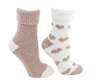 2 Pairs - Non-Skid Chenille Fuzzy Lavender Infused Slipper Socks with Lavender Sachet