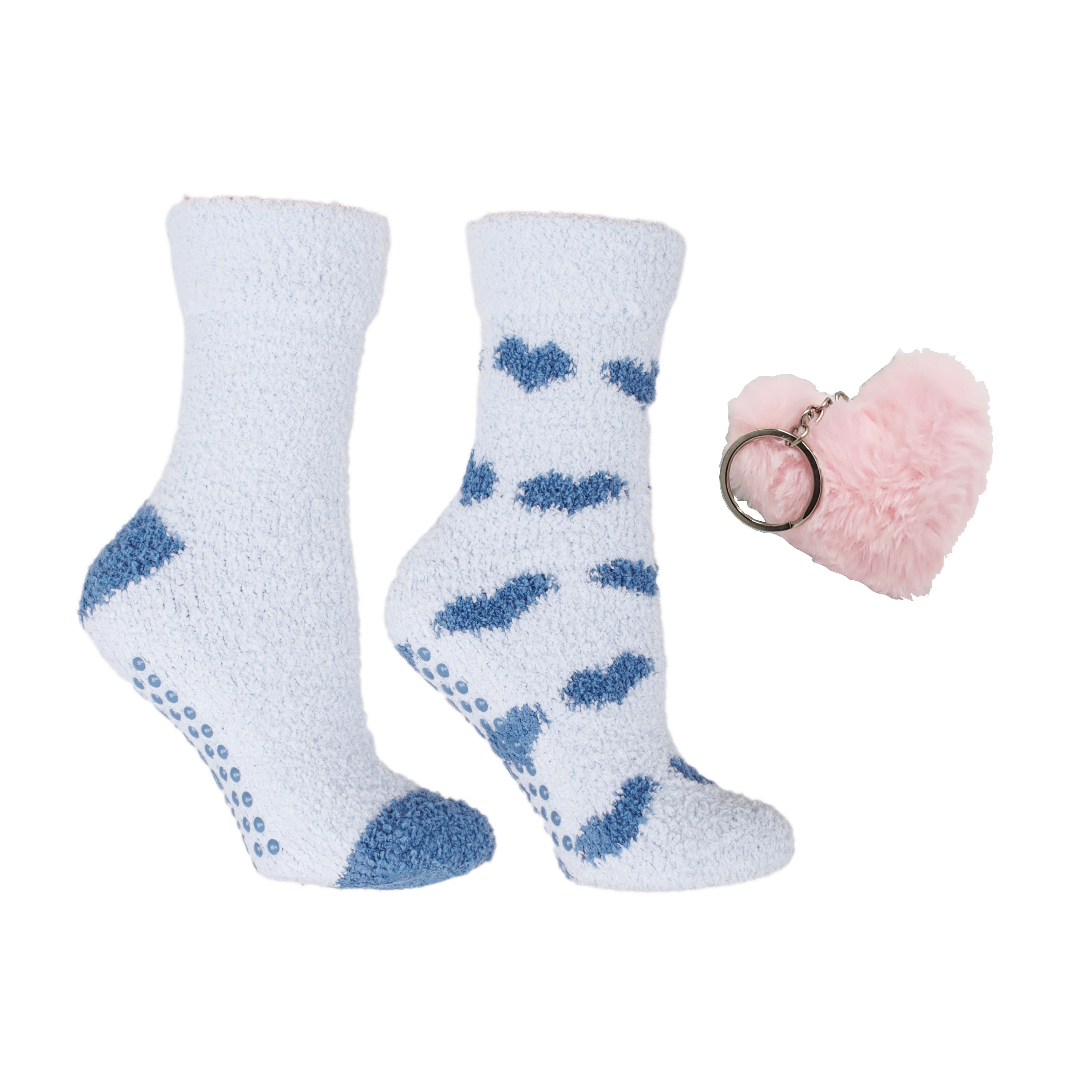 2 Pairs - Non-Skid Chenille Fuzzy Lavender Infused Slipper Socks with Lavender Sachet