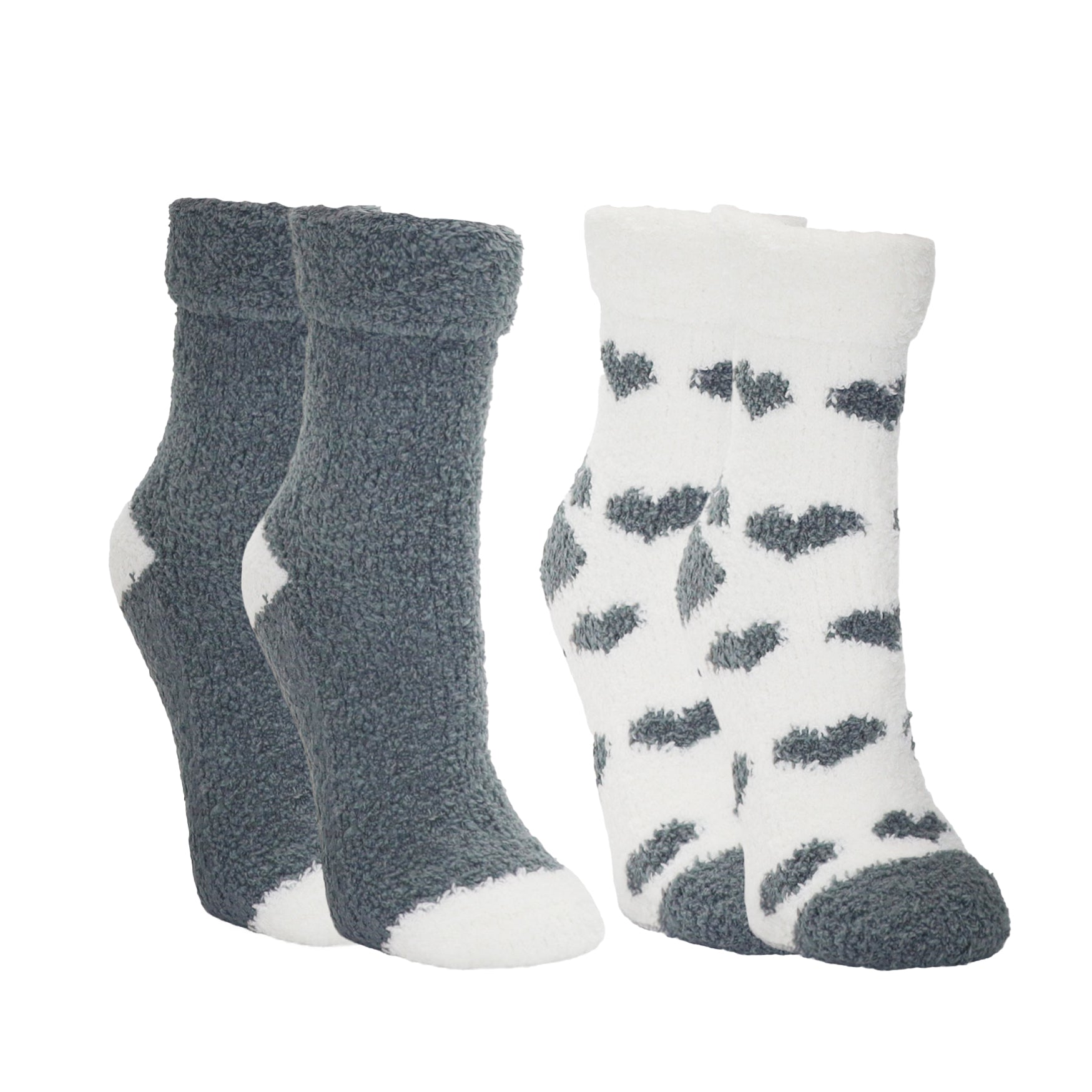 2 Pairs Cozy Chenille Socks [One with Hearts, One Solid] | Lavender & Shea Butter Infused | Cassis & Marshmallow Hearts