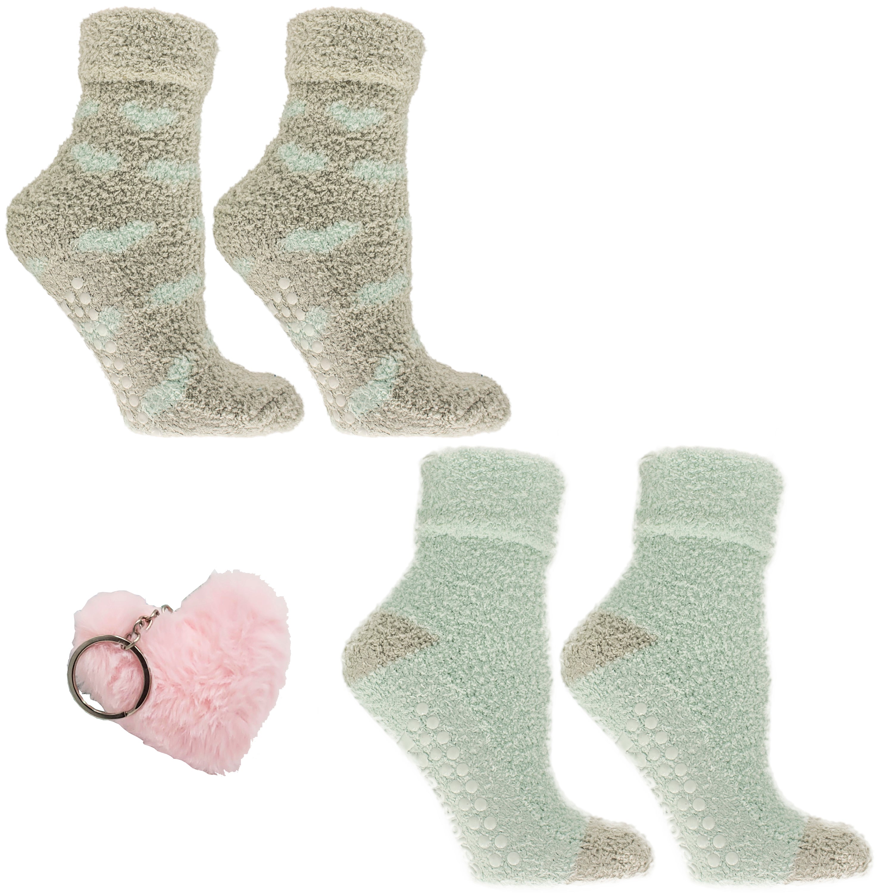 2 Pairs - Non-Skid Chenille Fuzzy Lavender Infused Slipper Socks with Lavender Sachet