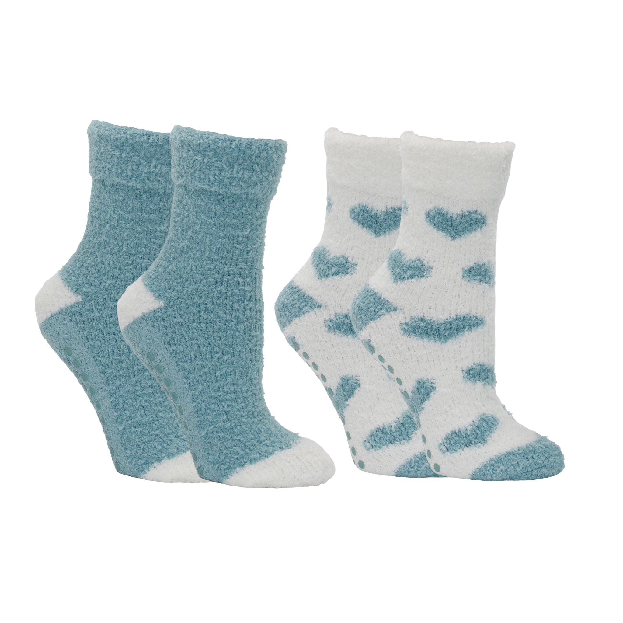2 Pairs Cozy Chenille Socks [One with Hearts, One Solid] | Lavender & Shea Butter Infused | Cassis & Marshmallow Hearts