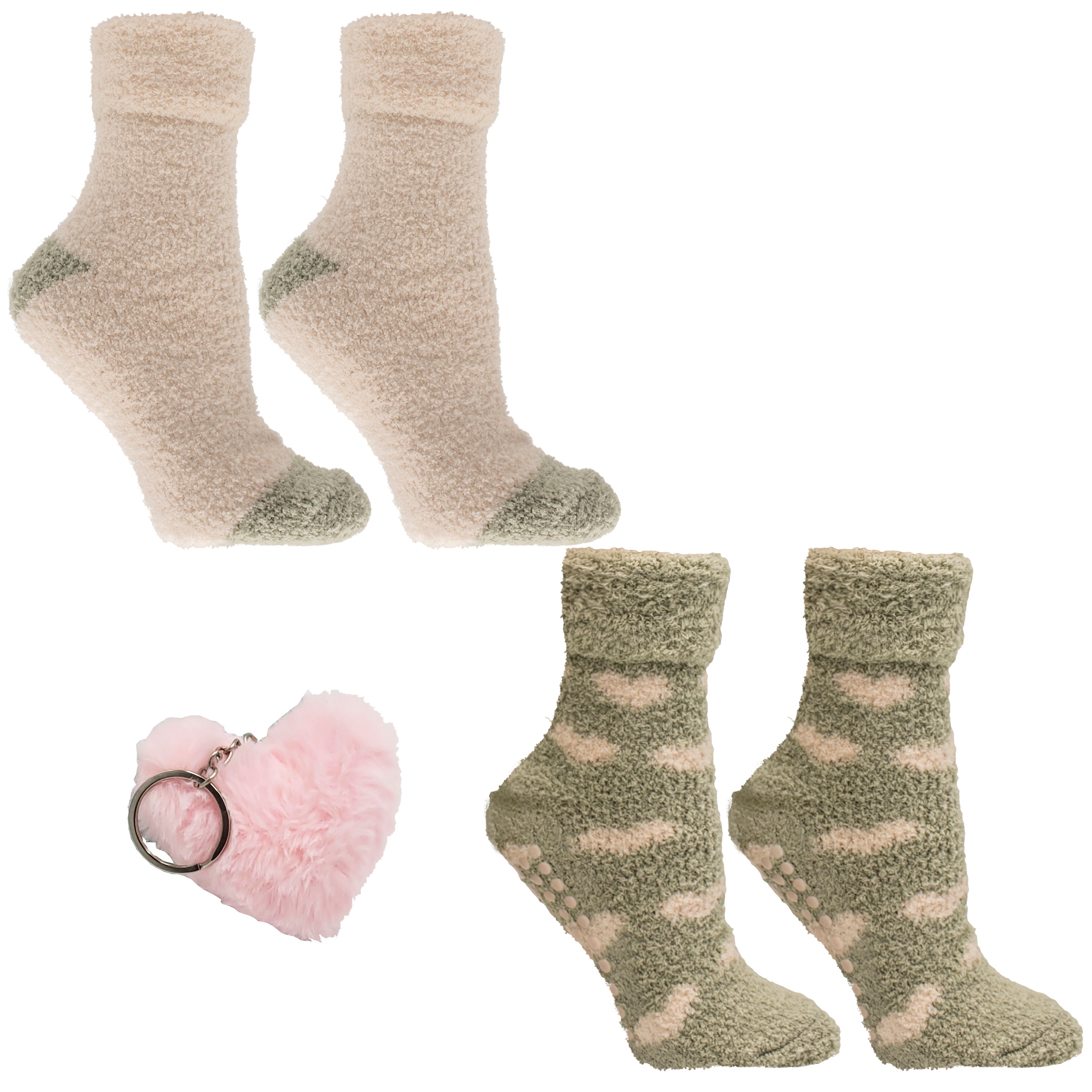 2 Pairs - Non-Skid Chenille Fuzzy Lavender Infused Slipper Socks with Lavender Sachet