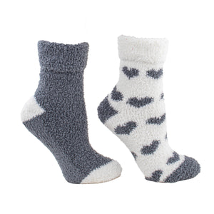 2 Pairs - Non-Skid Chenille Fuzzy Lavender Infused Slipper Socks with Lavender Sachet