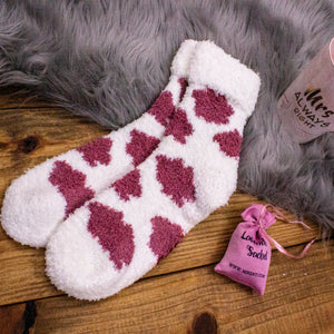 3 Pairs Fluffy Cloud Lavender & Shea Butter Infused Socks with Non-Skid Bottoms | Bonus Lavender Scented Velvet Sachet | Cassis & Marshmallow