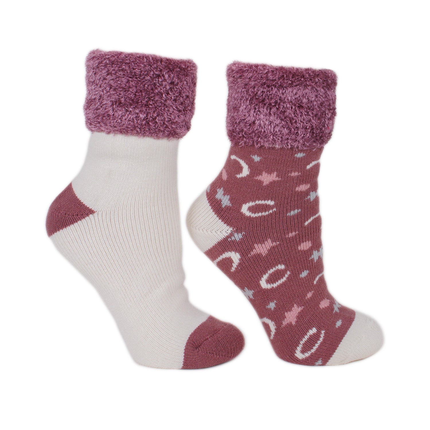 (2-Pack) Womens Lush N Plush Neroli and Shea Butter Infused Slipper Socks - Moons