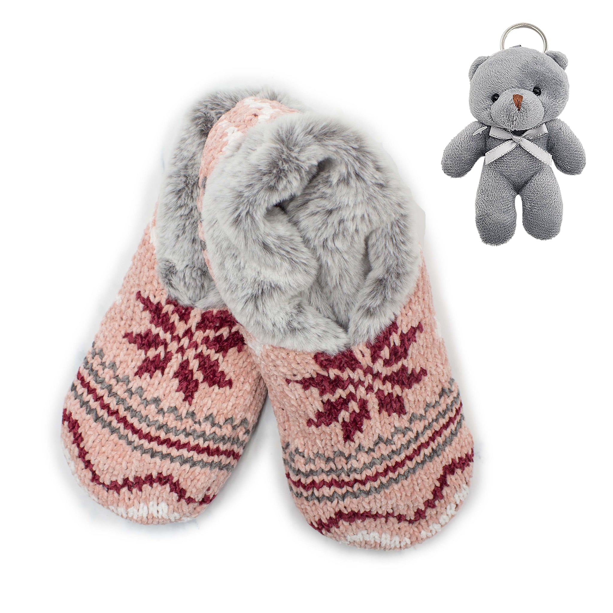 Gray Faux Fur Reindeer Slippers Infused with Neroli and Shea Butter