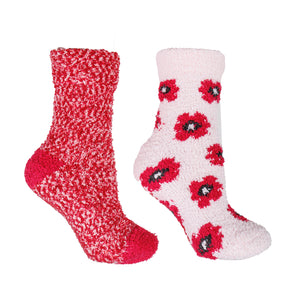 2 Pairs Flower Socks with Non Skid Bottoms, Rose and Shea Infused - Dusty Blue