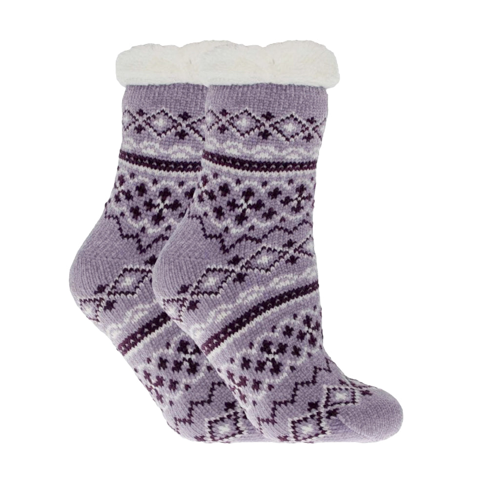 Lavender Scented Purple Knit Slipper Socks with Plush Cloud Keychain – Sherpa Lined Cozy Non-Slip Socks & Aromatherapy Gift Set for Women & Teens