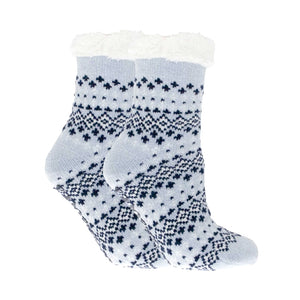 Lavender Scented Blue Winter Knit Slipper Sock with Plush Cloud Keychain – Sherpa Lined Cozy Non-Slip Sock & Relaxation Gift for Women & Teens