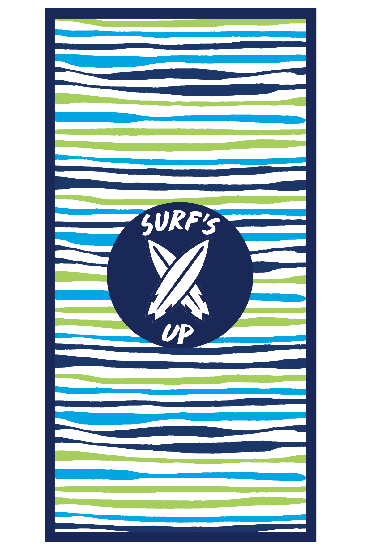 Premium High Performance Large Beach  Pool Towel Surf's Up Wavy Stripe, Blue By MinxNY