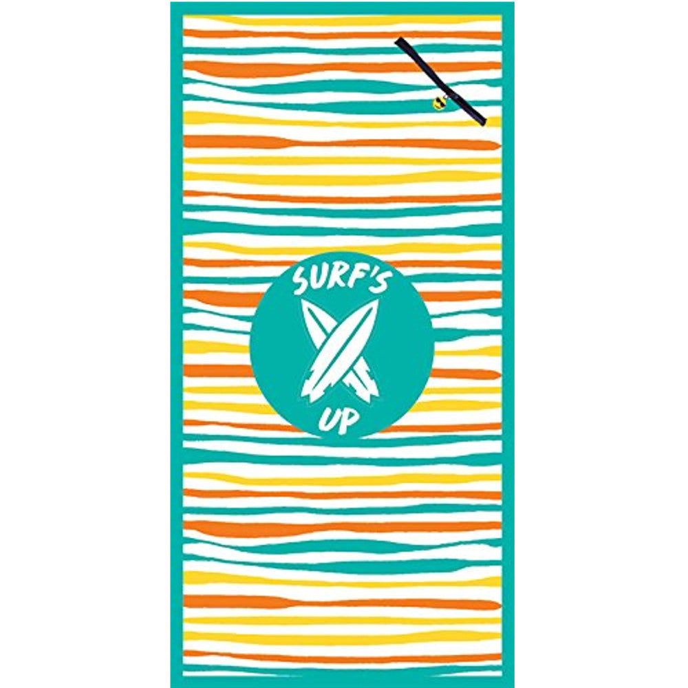 Premium High Performance Large Beach Pool Towel With Pocket Surf's Up Wavy Stripe, Blue By MinxNY