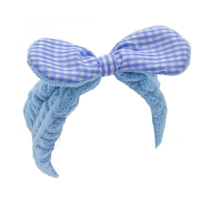 Women's Cosmetic headband, Baby Blue, Gingham Bow, OSFM By MinxNY