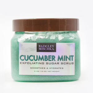 Skin exfoliating sugar scrub infused with cucumber and mint