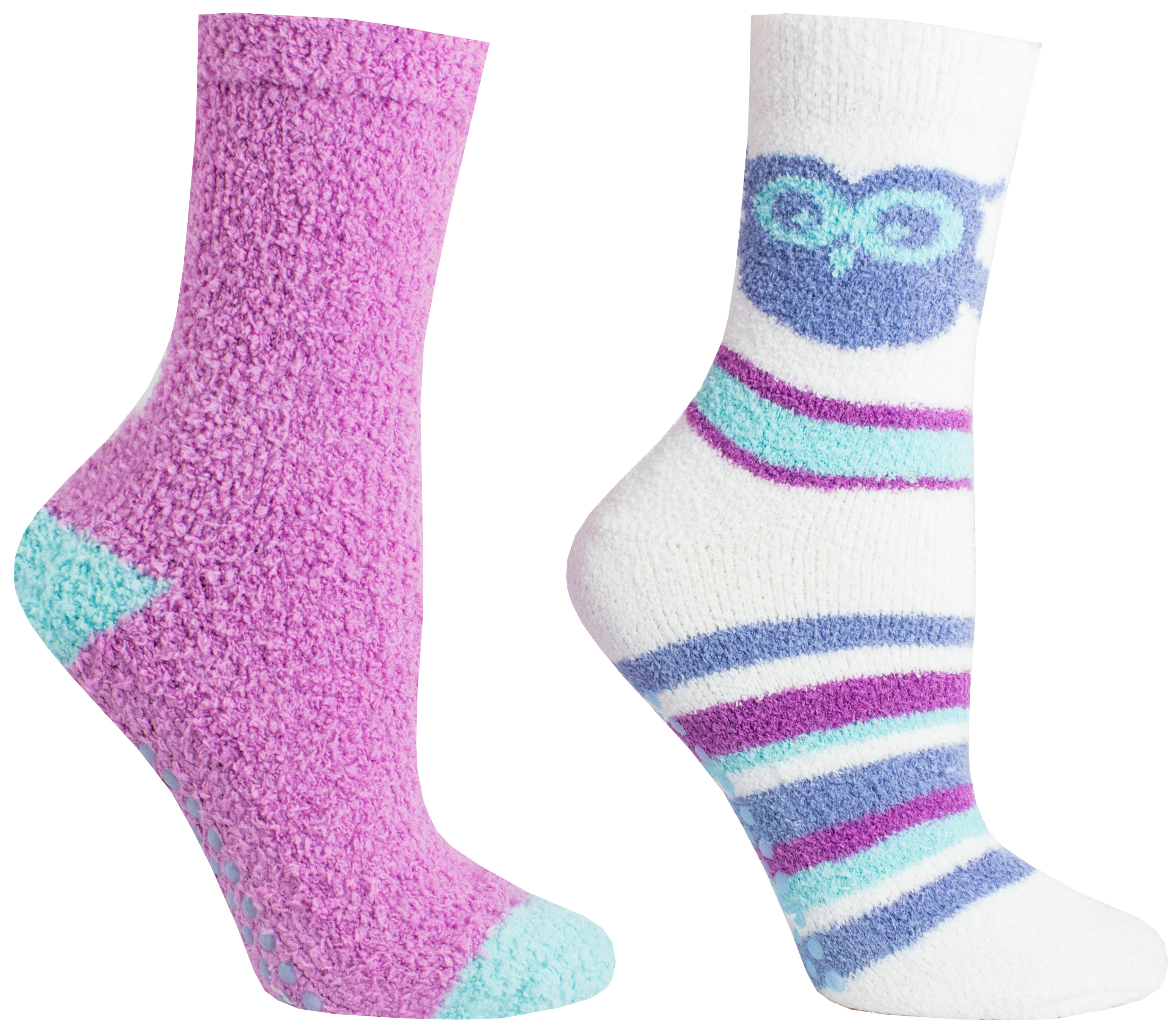 2 Pair Pack Grey/Blue Chenille Owl Slipper Socks