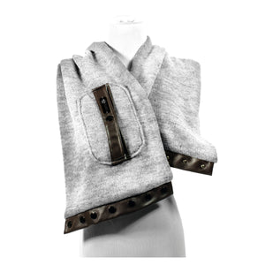 Grey Wrap Scarf With Faux Leather Front Pocket
