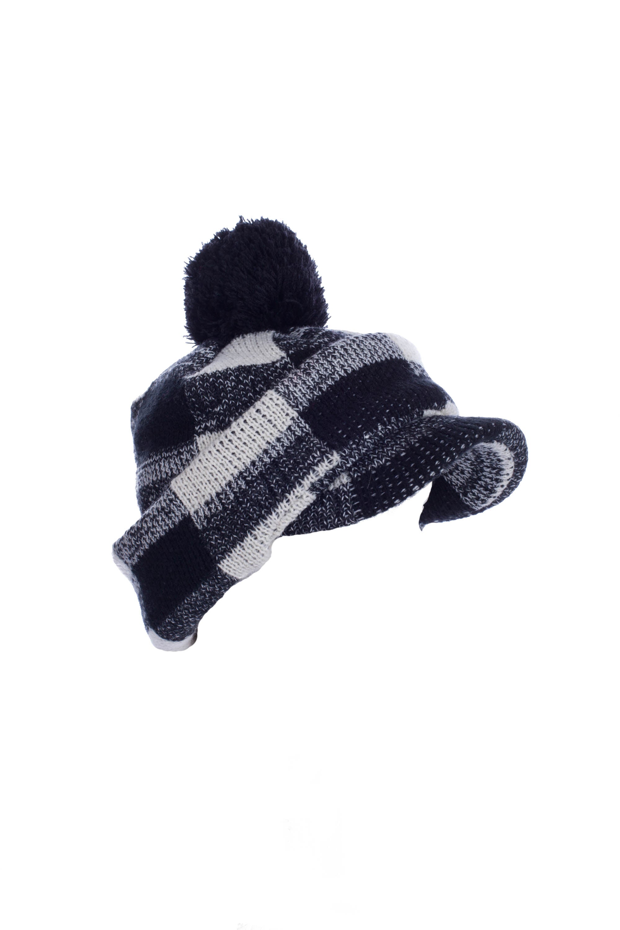 Black Checkered Pom Hat With Neck & Face Guard