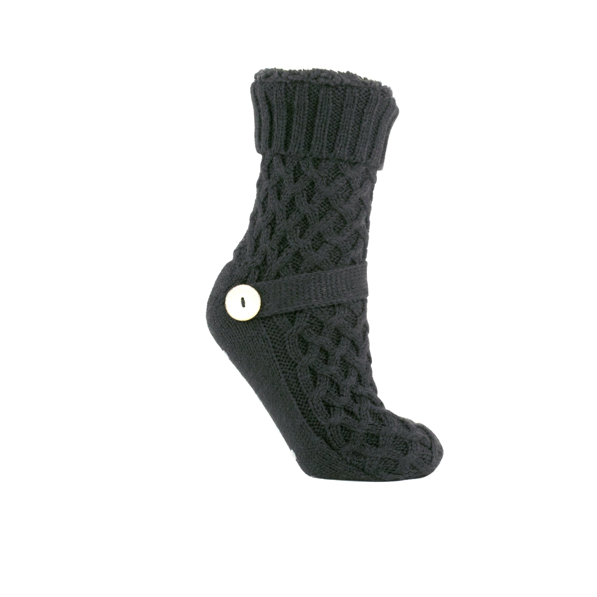Women's Slipper Socks Non-Skid Sweater Buckle Warm Argan Oil Infused Fuzzy Black By MinxNY