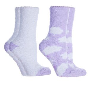 Women's Lavender Infused Slipper Socks, 2-Pair Pack with Lavender Sachet, "Clouds", Aromasoles by MinxNY