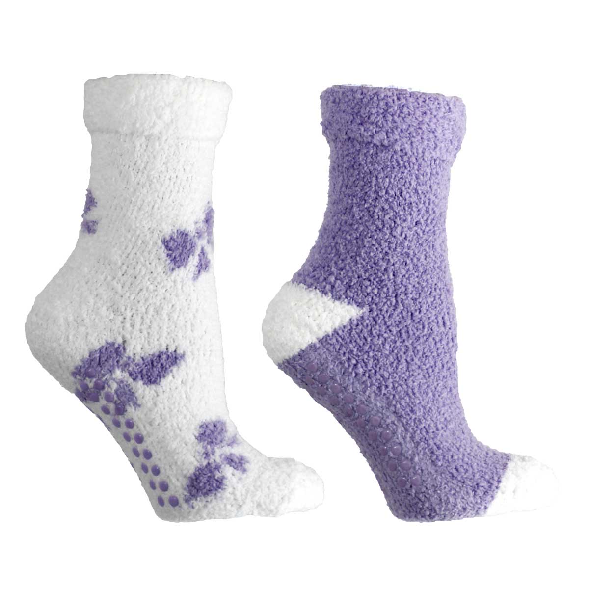 2 Pair Pack Women's Chenille Slipper Socks Lavender Infused Non-slip Fuzzy and Warm Bows Lavender Kissables By MinxNY