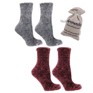 2 Pairs - Velvet Warm Soft and Fuzzy Slipper Socks With Lavender Infused
