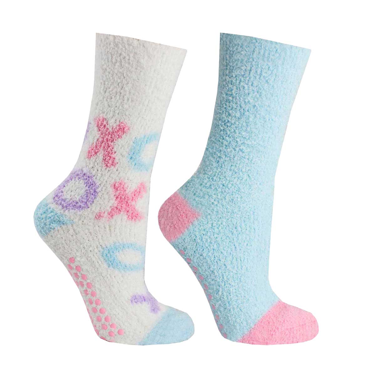 2 Pairs - Chenille XO Kissables Non-slip Fuzzy Slipper Socks With Lavender Infused