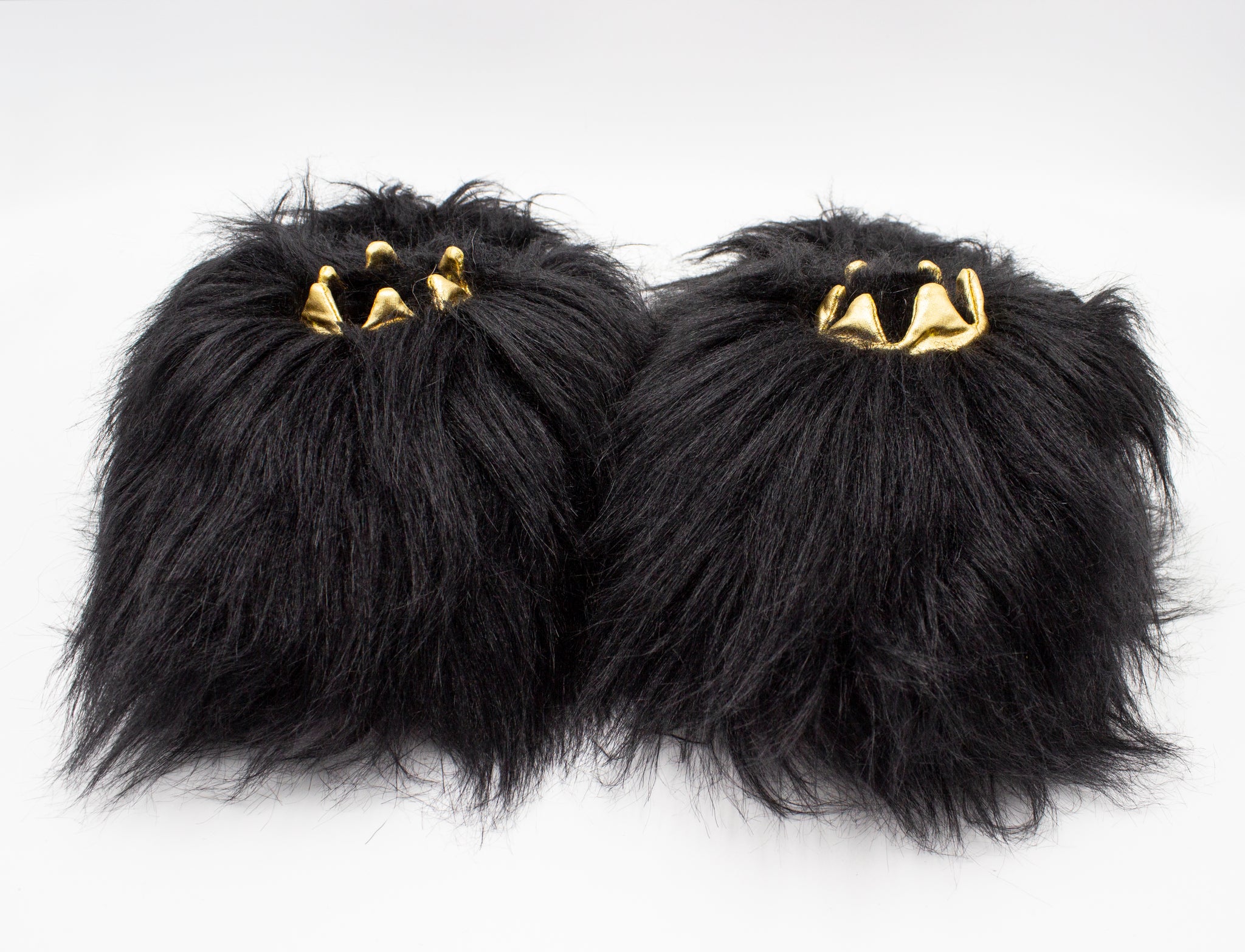 Women's Fluff Ball Slippers- Black, Crown, Large By MinxNY