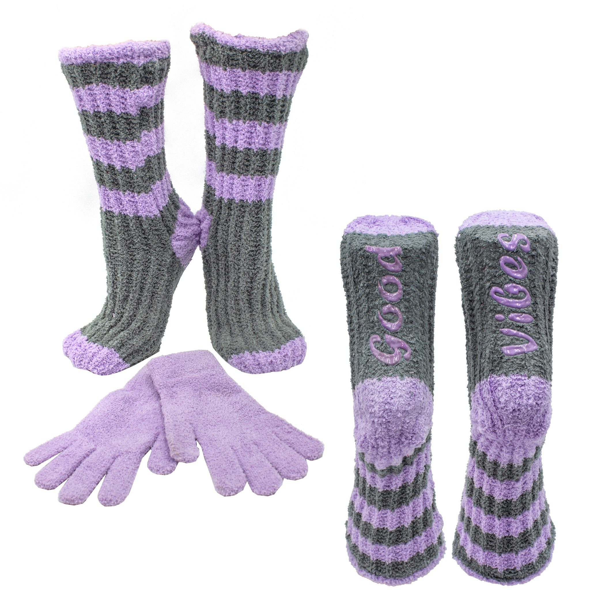 Gift Set - Warm Soft and Fuzzy Slouchy Slipper Socks and Moisturizing Glove combo