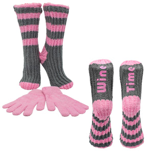 Gift Set - Warm Soft and Fuzzy Slouchy Slipper Socks and Moisturizing Glove combo