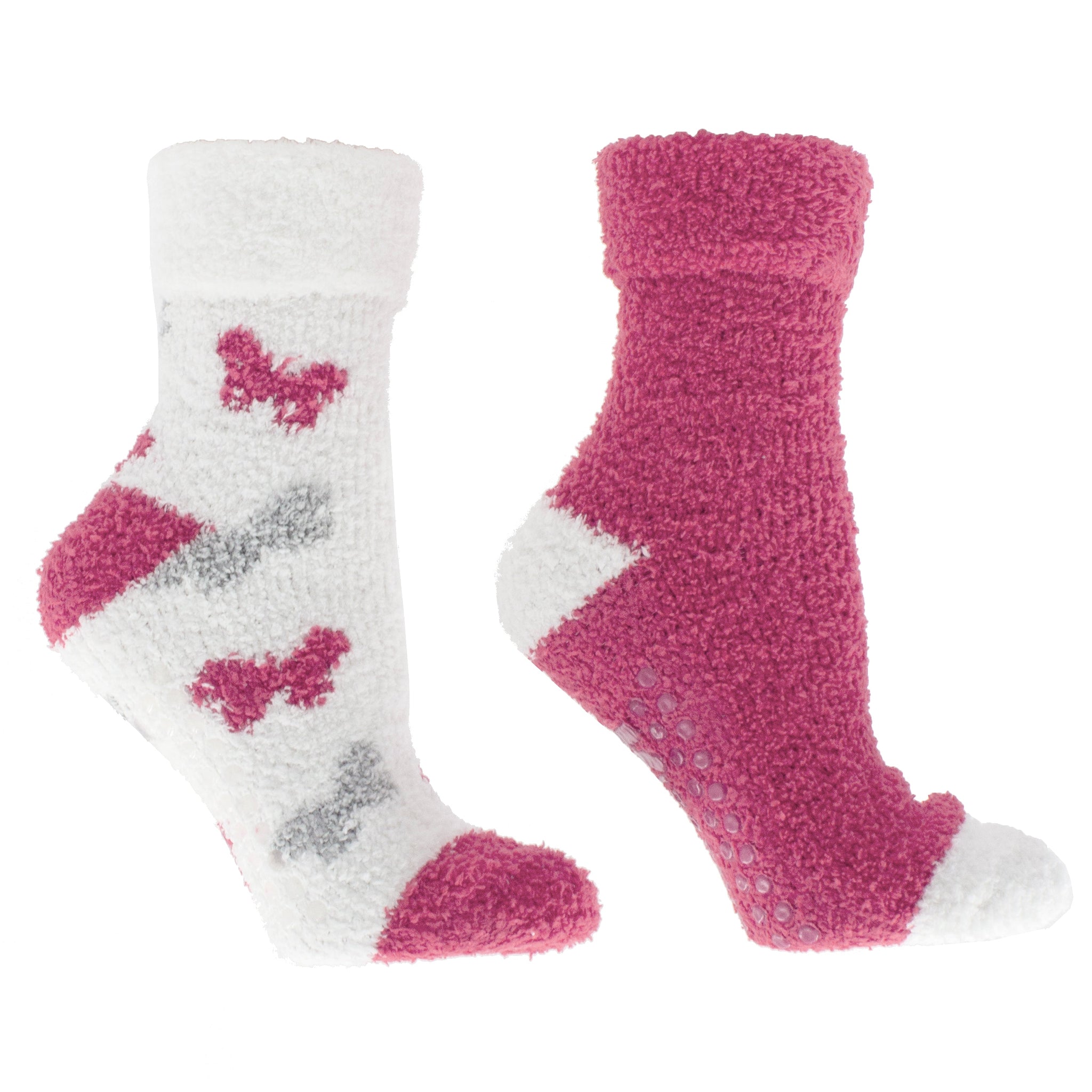 2 Pairs - Non-Skid Soft Fuzzy Rose and Shea Butter Infused Slipper Socks with Sachet Gift