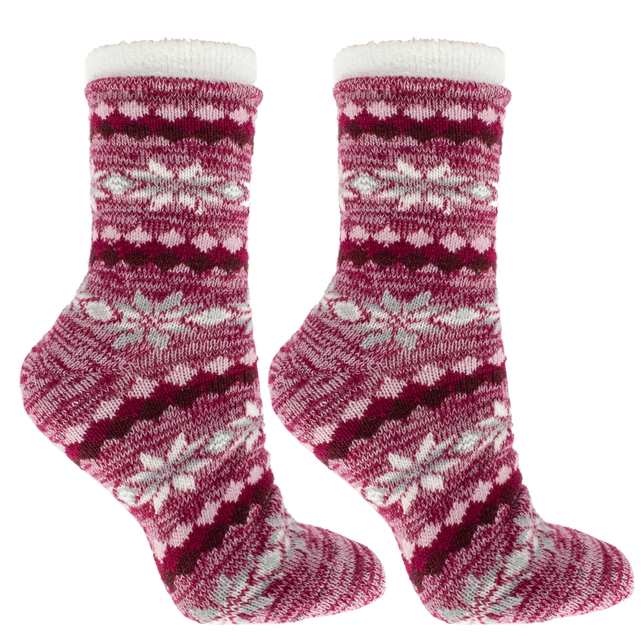 Women's Double Layer Aspen Non-Skid Warm Soft and Fuzzy Eucalyptus Mint and Shea Butter Infused Slipper Socks Gift, Heather Red