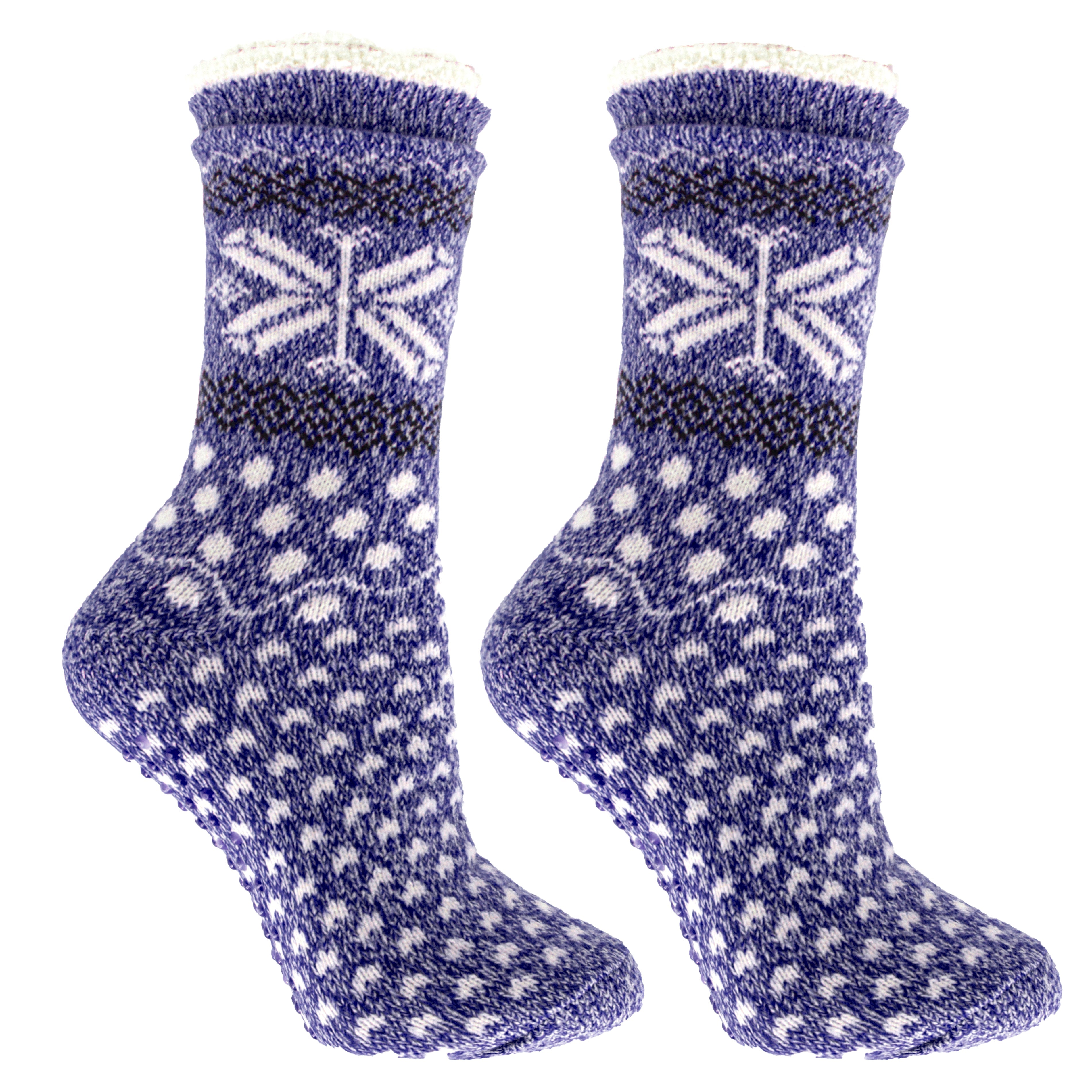 Double Layer Non-Skid Warm Soft and Fuzzy Slipper Socks With Lavender