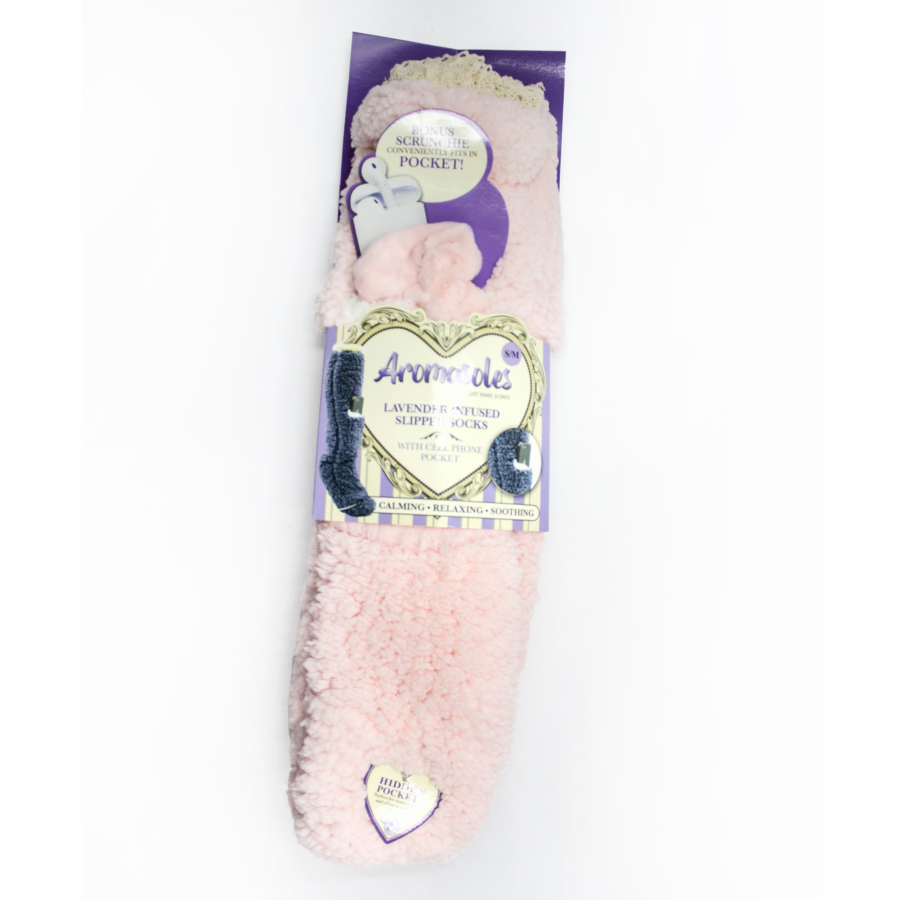 Women's lace tipped hidden plush Iphone pocket sock Lavender & Shea infused