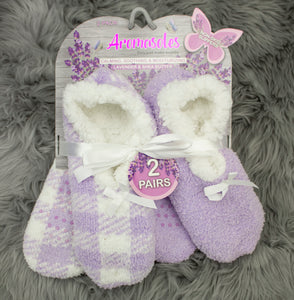 2 Pair Slippers, one pair solid, one pair pattern, Lavender Infused